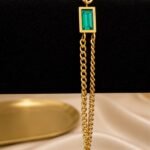 Gold Green Emerald Double-Chain Bracelet