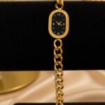 Gold Vintage Black Dial Watch Bracelet