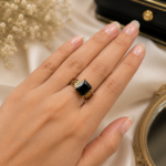 Greek Key Black Stone Statement Ring