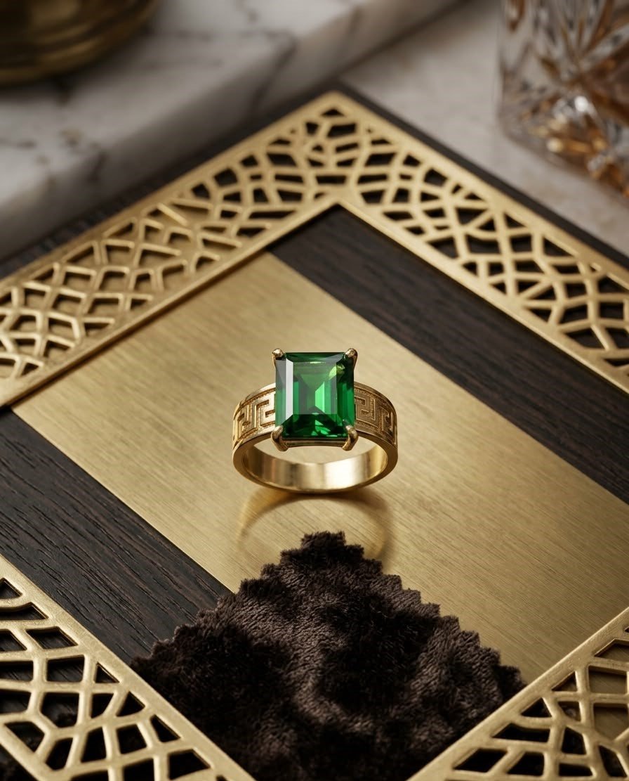 5 Emerald Greek Key Statement Ring - Image 1