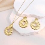 Golden Twisted Dome Pendant & Earring Set