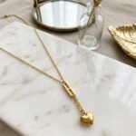 Gold Heart Drop Pendant Necklace