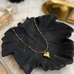 Golden Puffed Heart Beaded Chain Necklace