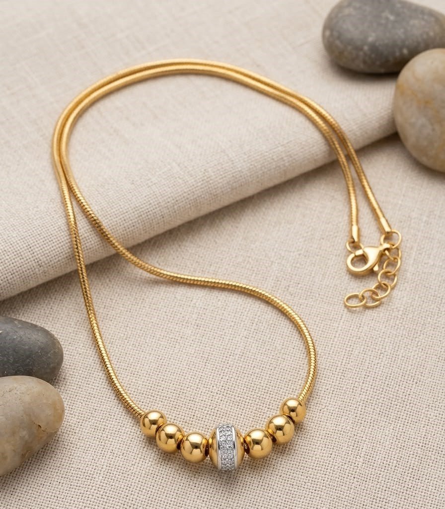 WhatsApp Image 2026-07-26 at 5.43.46 AM (12) Gold-Plated Bead Accent Snake Chain Necklace - Image 1