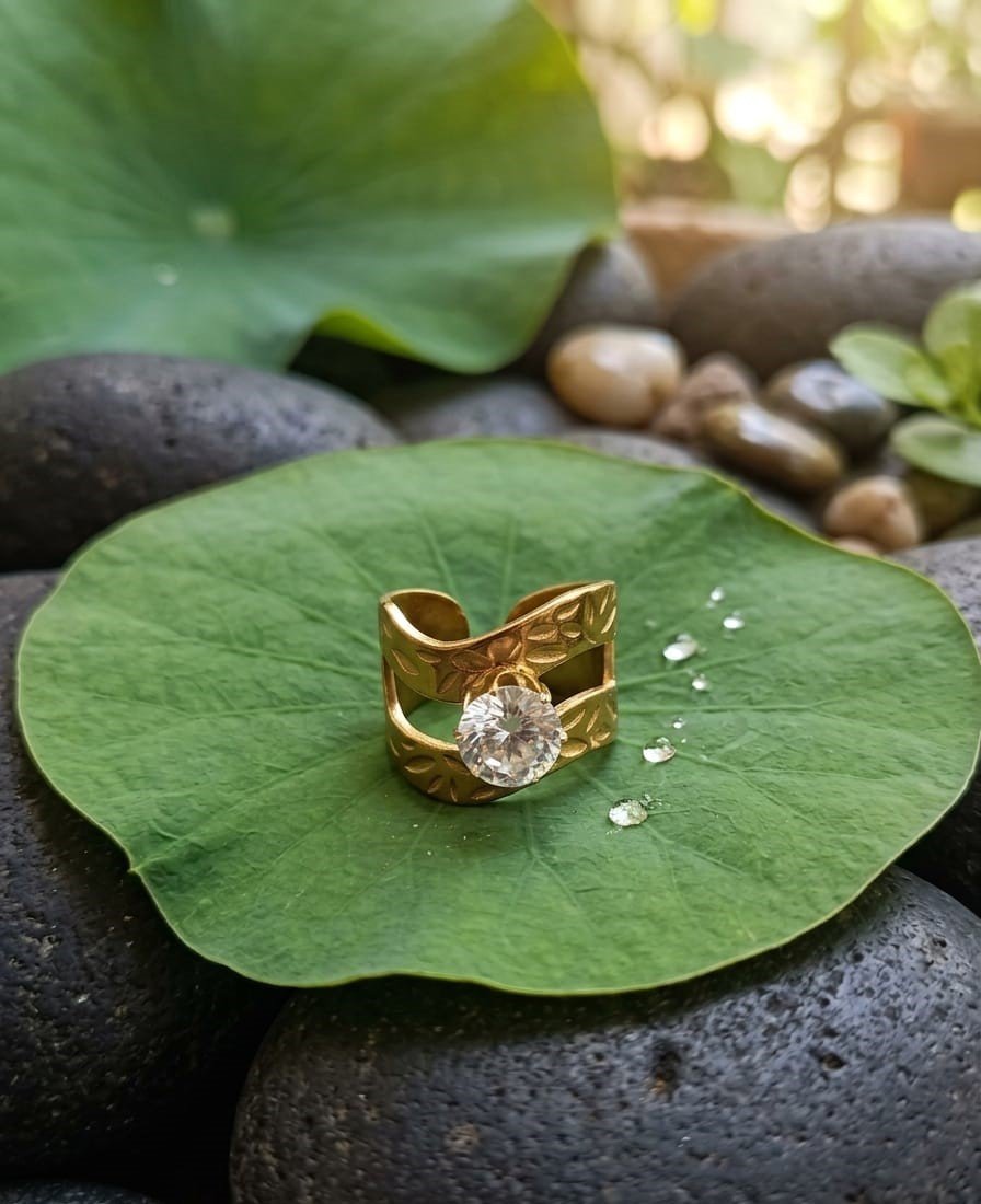 WhatsApp Image 2026-07-29 at 9.36.46 AM (2) Golden Leaf Vine Solitaire Ring - Image 1