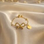 Golden Bow Charm Chain Ring