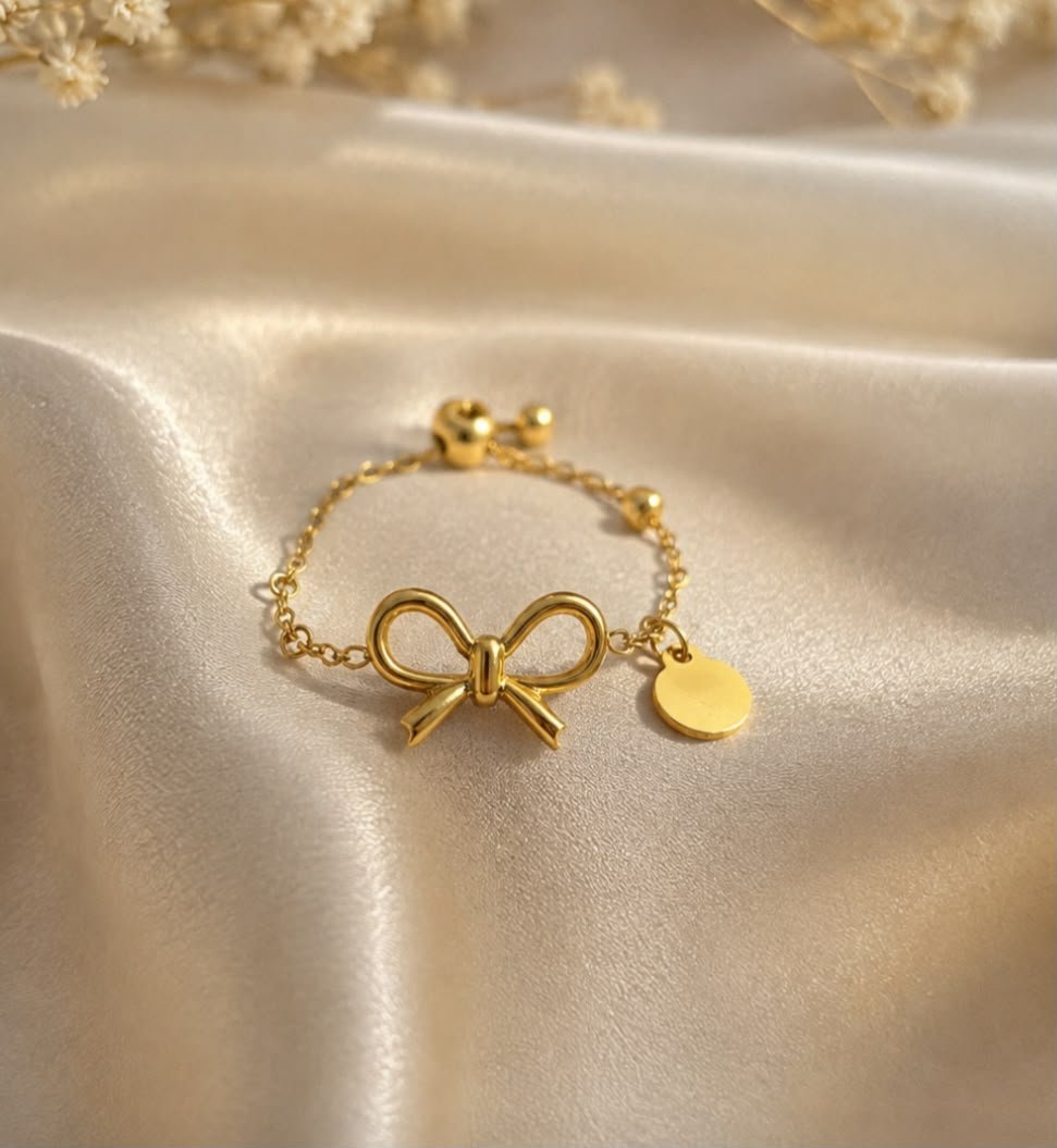 WhatsApp Image 2026-08-02 at 4.57.54 AM Golden Bow Charm Chain Ring - Image 1