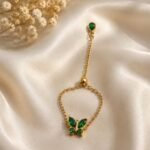 Golden Emerald Butterfly Chain Ring
