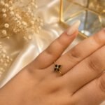 Golden Black Blossom Flower Chain Ring