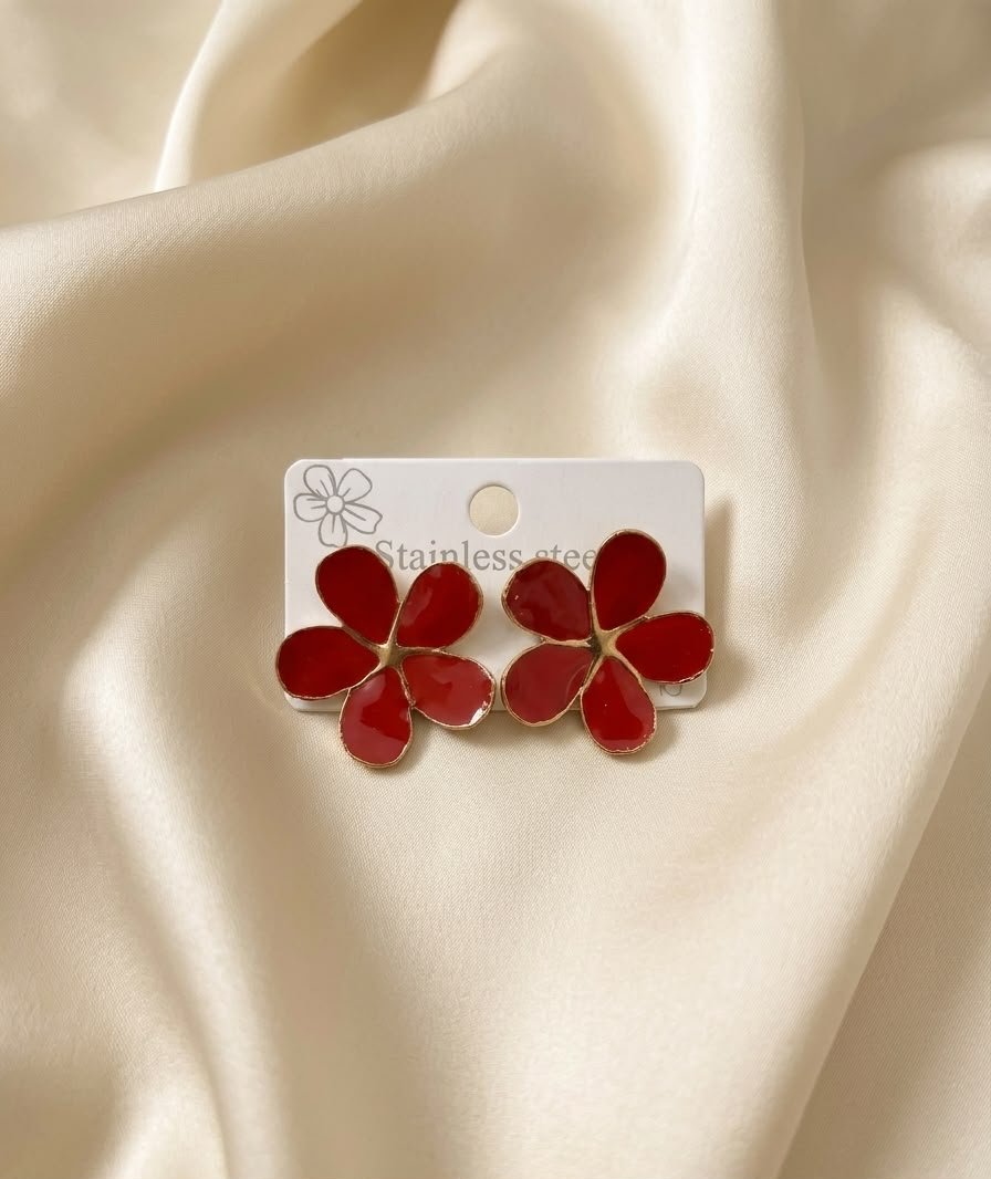 WhatsApp Image 2026-08-02 at 5.57.38 AM (1) Red Floral Stud Earrings - Image 1