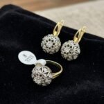 Golden Filigree Crystal Sphere Ring and Earring Set