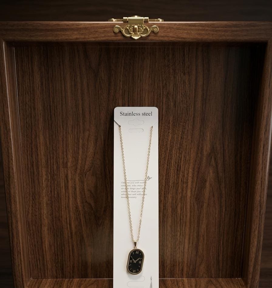 WhatsApp Image 2026-08-02 at 9.03.00 AM Black Oval Roman Numeral Watch Dial Pendant Necklace - Image 1