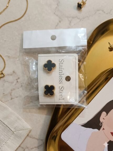 Gold and Black Clover Earrings