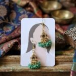 Antique Gold Lantern Jhumka Earrings with Green Beads