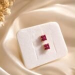 Gold and Ruby Cluster Square Stud Earrings