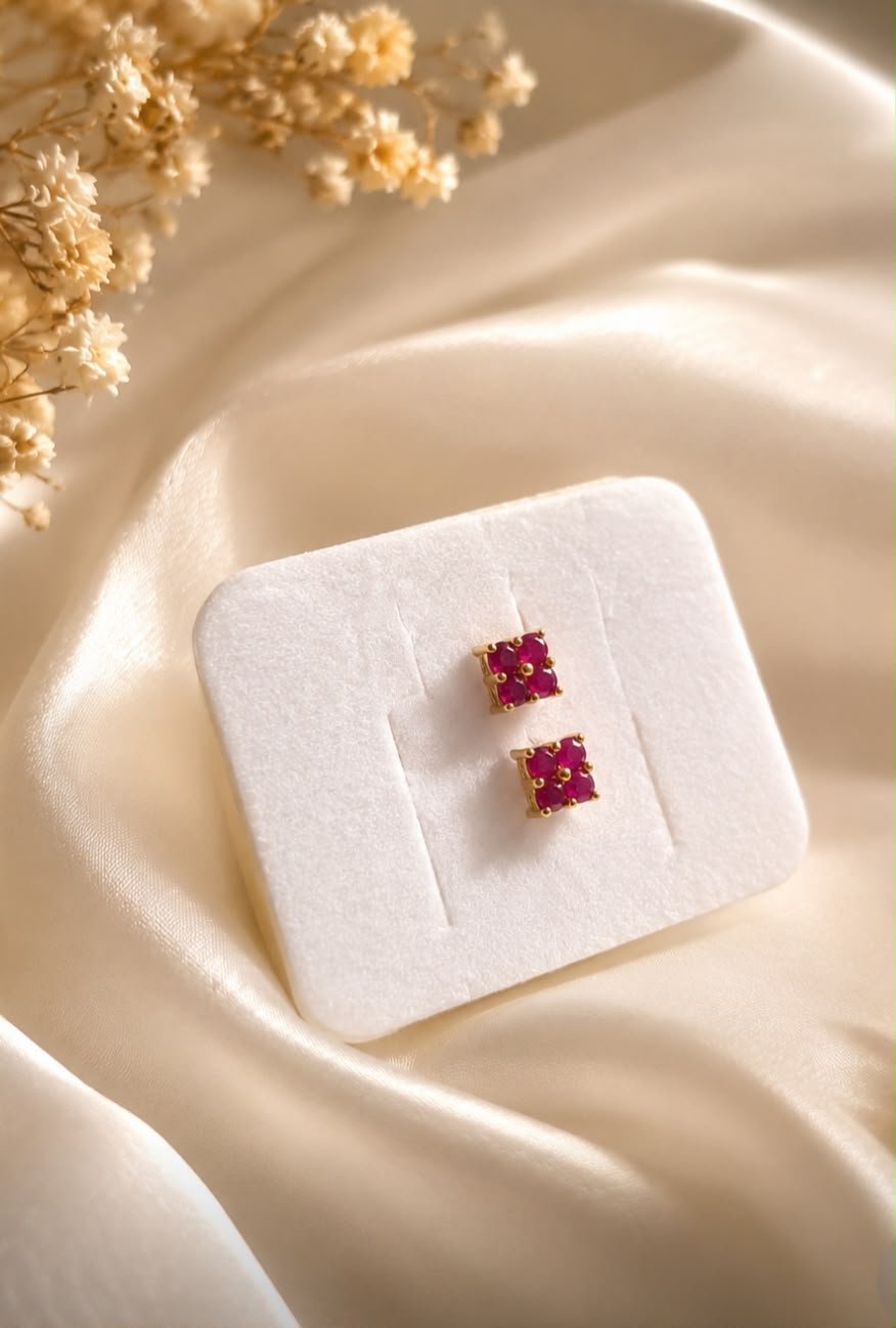 WhatsApp Image 2026-08-07 at 4.18.03 AM Gold and Ruby Cluster Square Stud Earrings - Image 1