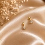 Gold and Clear Crystal Dainty Flower Screw-Back Earrings
