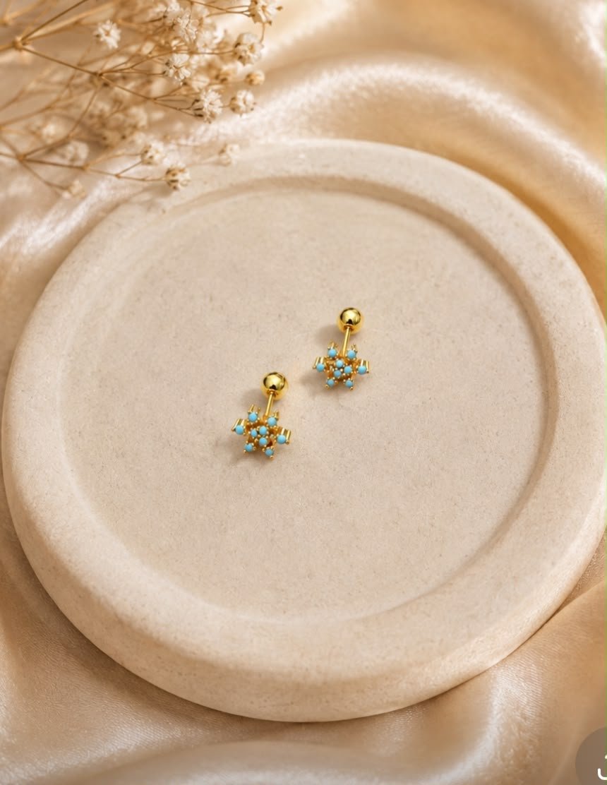 WhatsApp Image 2026-08-07 at 4.19.17 AM Gold and Turquoise Cluster Snowflake Stud Earrings - Image 1