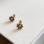 Gold-Plated Black Floral Stud Earrings