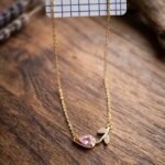 Golden Pink Cubic Zirconia Tulip Pendant Necklace