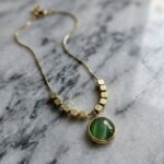 Golden Green Cat's Eye & Cube Bead Statement Necklace