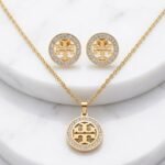 Gold-Tone Crystal Round Pendant Jewelry Set