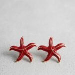 Crimson Starfish Stud Earrings