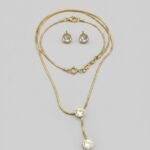 Golden Solitaire Lariat and Stud Jewelry Set