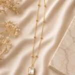Golden Emerald-Cut Clear Crystal Satellite Necklace