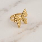 Golden Textured Butterfly Statement Ring