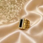 Golden Black Onyx Crystal Ring