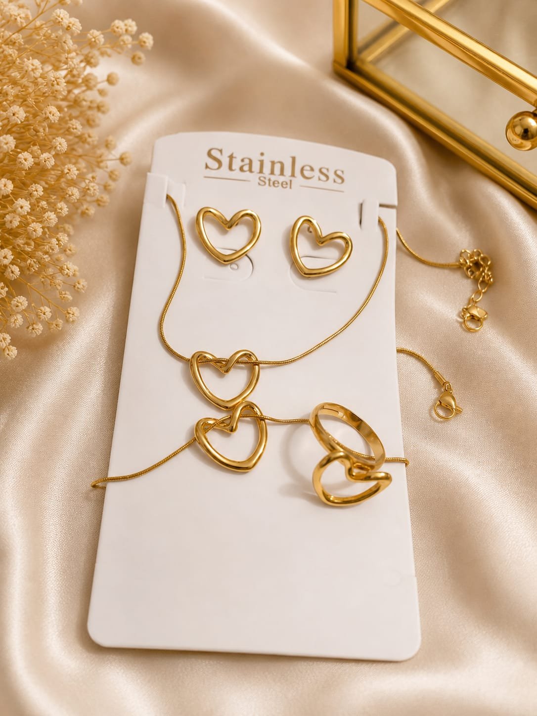 WhatsApp Image 2026-08-31 at 10.52.47 AM (2) Golden Open Heart Stainless Steel Jewelry Set - Image 1