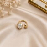 Golden Baroque Pearl & Ball Open Ring