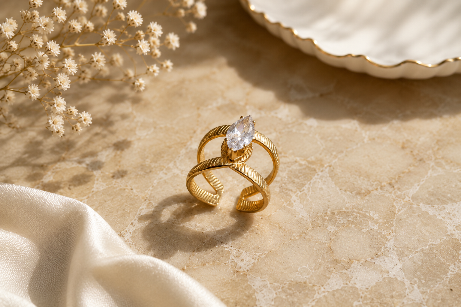 ring Crossed Gem Ring - Image 1